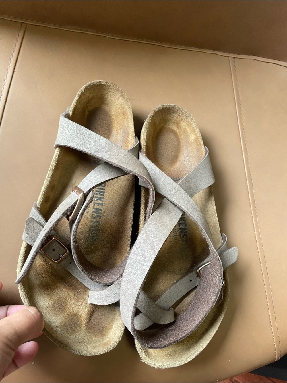 Birkenstock Taupe Crisscross Buckle Sandals